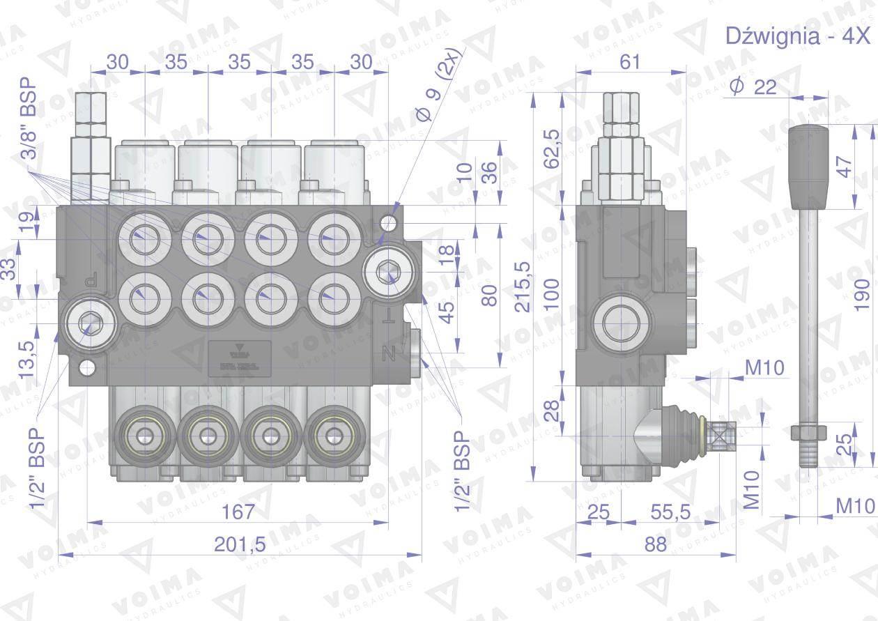 Rozdzielacz hydrauliczny 4-sekcyjny 40L (4-sekcje z zatrzaskiem) VOIMA - zdjęcie 4