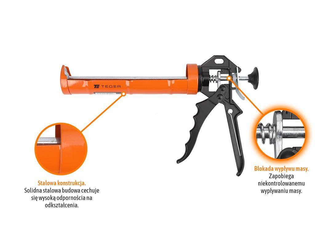 Wyciskacz do mas silikonowych 230 mm - z blokadą wypływu masy / TEGER - zdjęcie 2