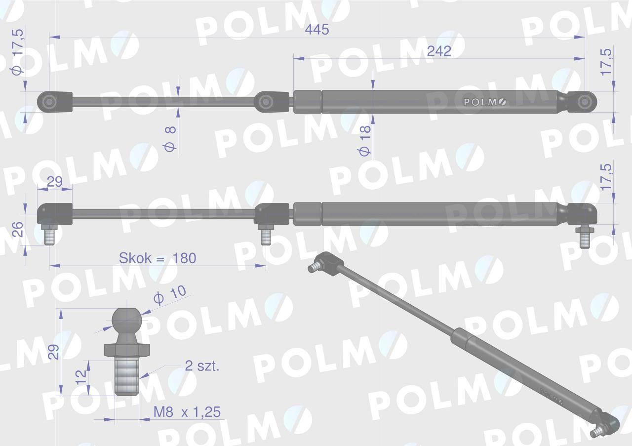 Siłownik podnoszenia maski New Holland 5177277 POLMO 5177277P - zdjęcie 2