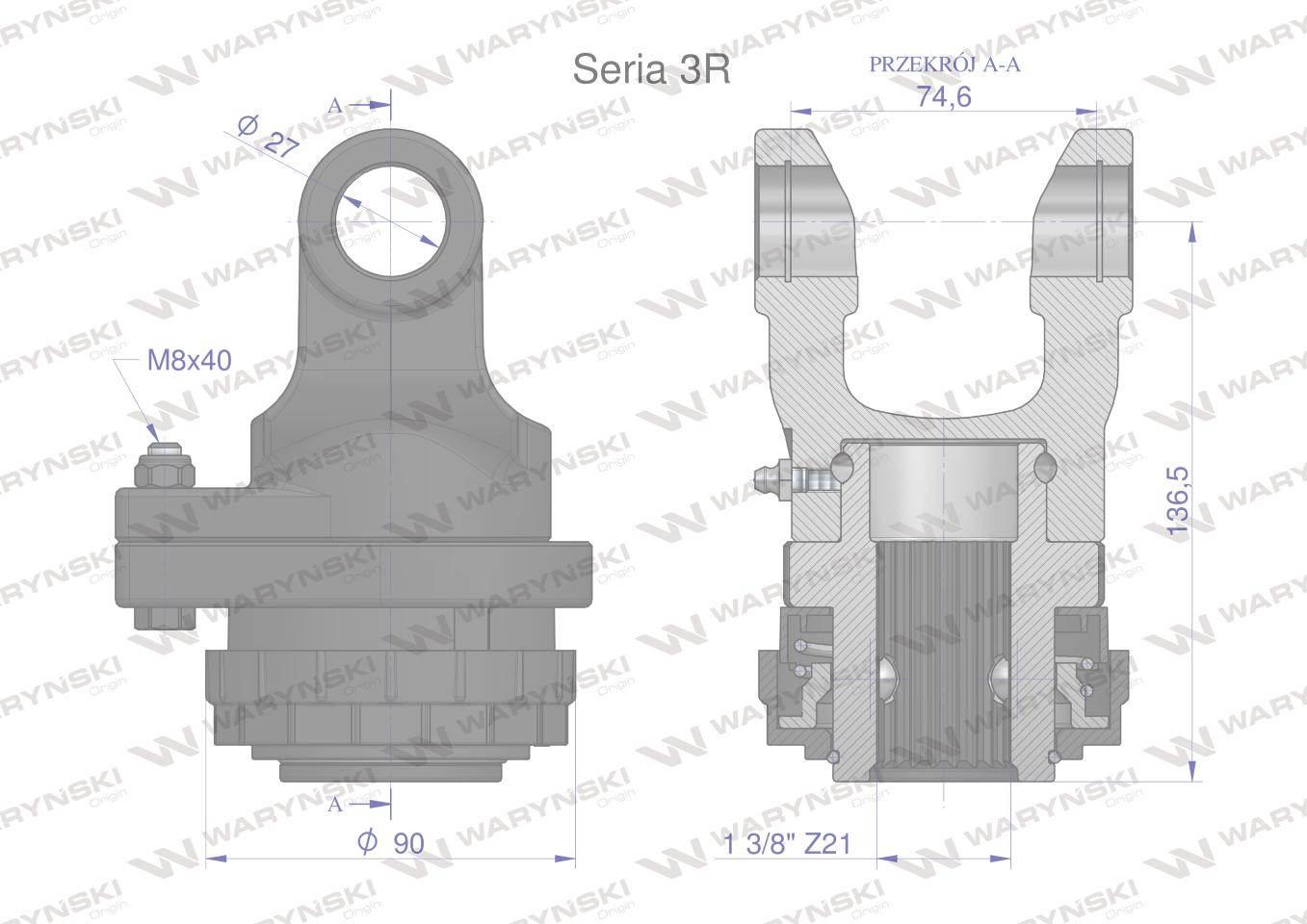 Sprzęgło na kołek wału Seria 3R 1700Nm - 27x75 - 1 3/8 Z21 WARYŃSKI - zdjęcie 2