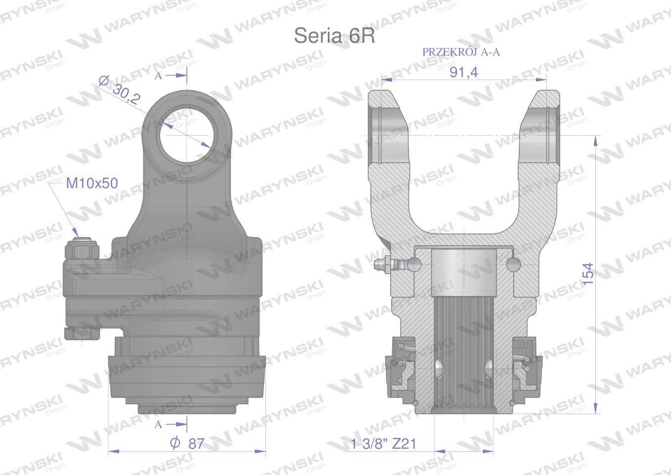 Sprzęgło na kołek wału Seria 6R 2200Nm - 30x92 - 1 3/8 Z21 WARYŃSKI - zdjęcie 3