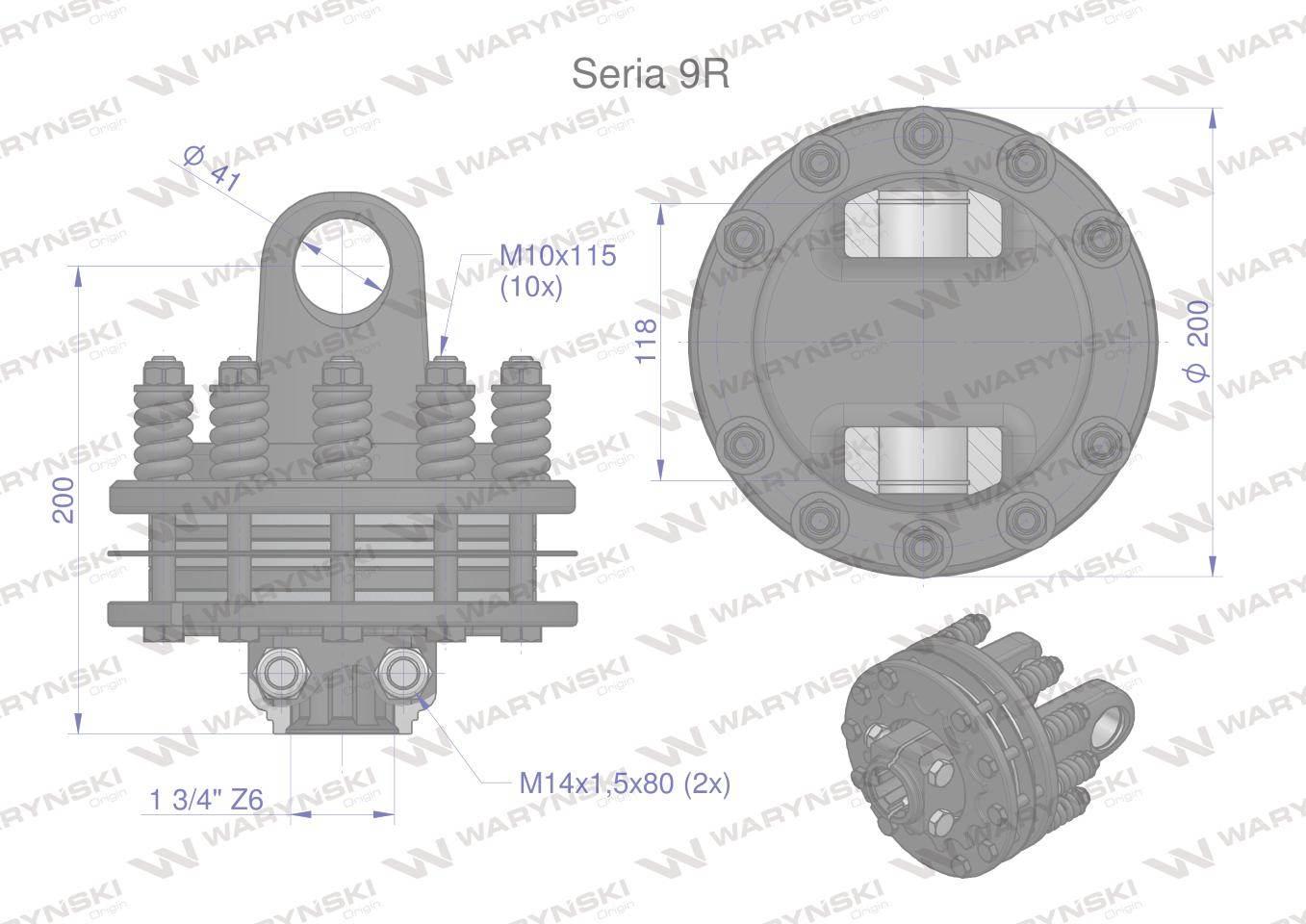 Sprzęgło cierne 4 tarczowe wału Seria 9R 1700Nm - 41x118 - 1 3/4 Z6 WARYŃSK - zdjęcie 3
