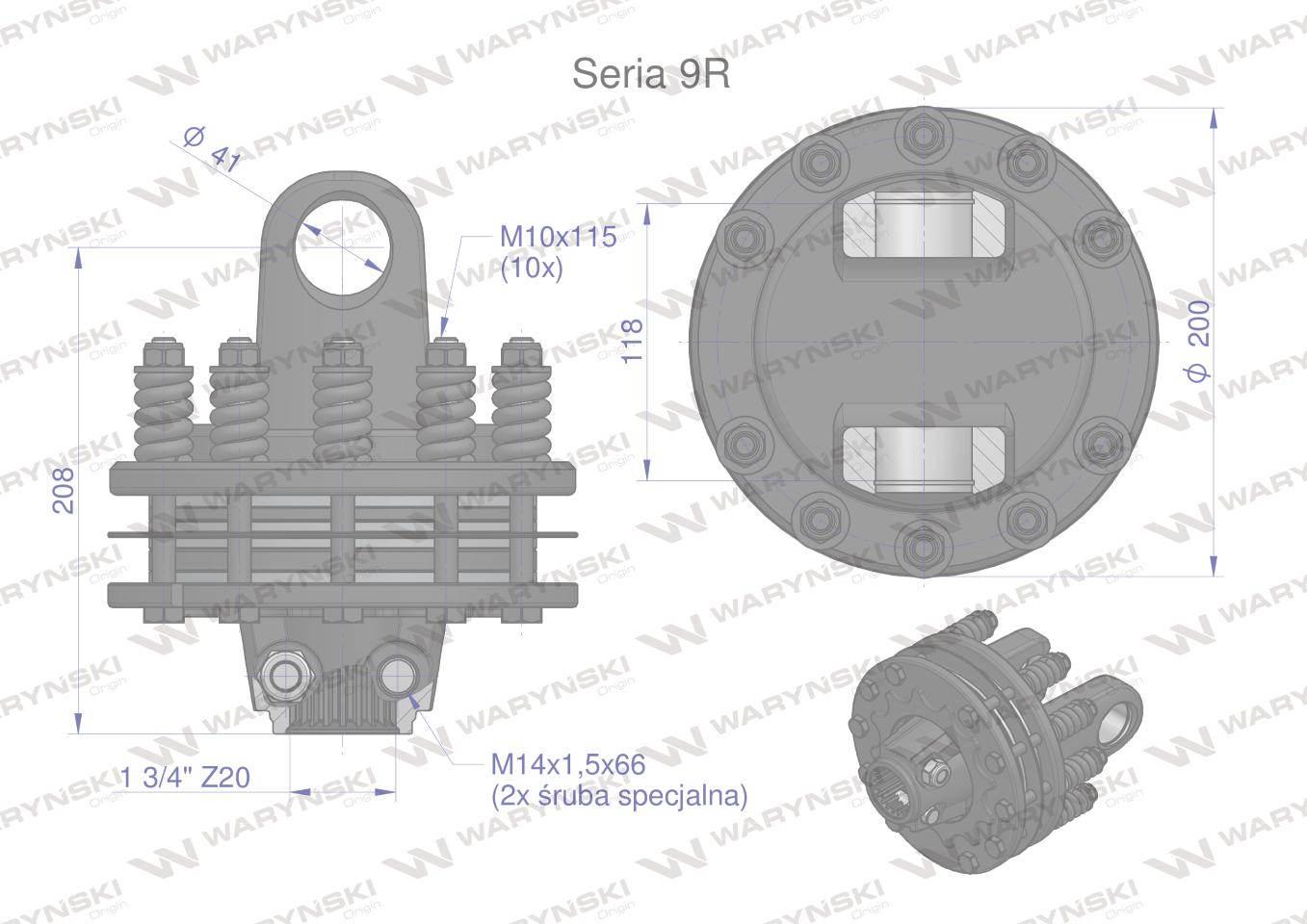 Sprzęgło cierne 4 tarczowe wału Seria 9R 1700Nm - 41x118 - 1 3/4 Z20 WARYŃS - zdjęcie 3