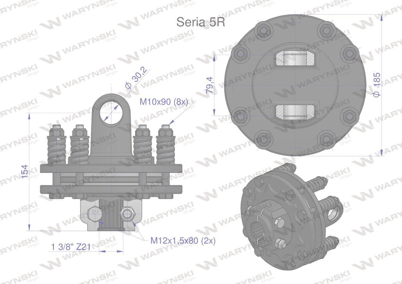 Sprzęgło cierne 2 tarczowe wału Seria 5R 1200Nm - 30x80 - 1 3/8 Z21 WARYŃSK - zdjęcie 3