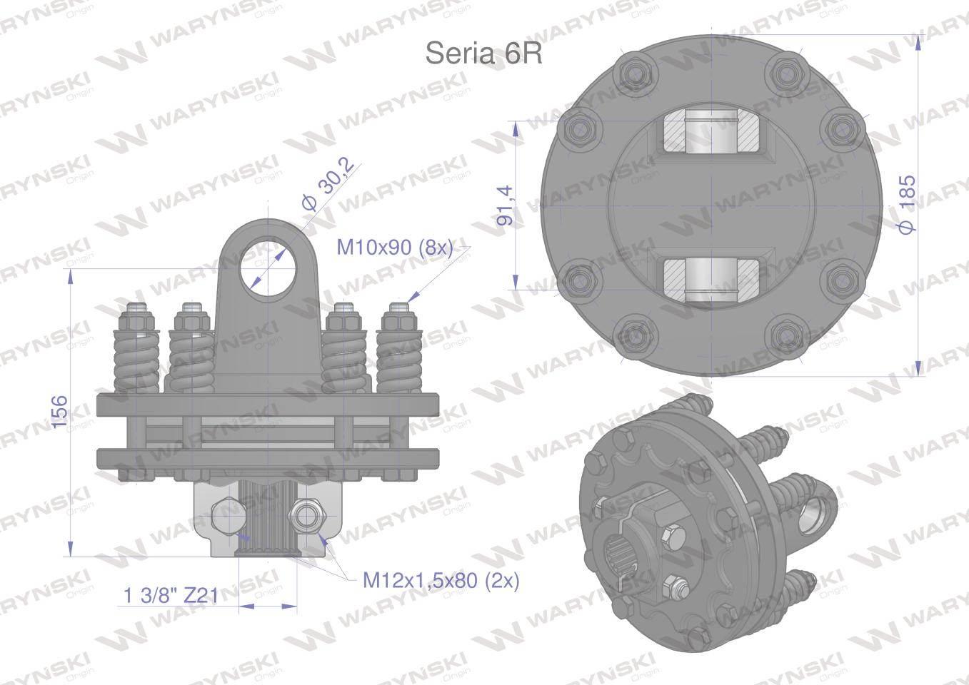 Sprzęgło cierne 2 tarczowe wału Seria 6R 1200Nm - 30x92 - 1 3/8 Z21 WARYŃSK - zdjęcie 3