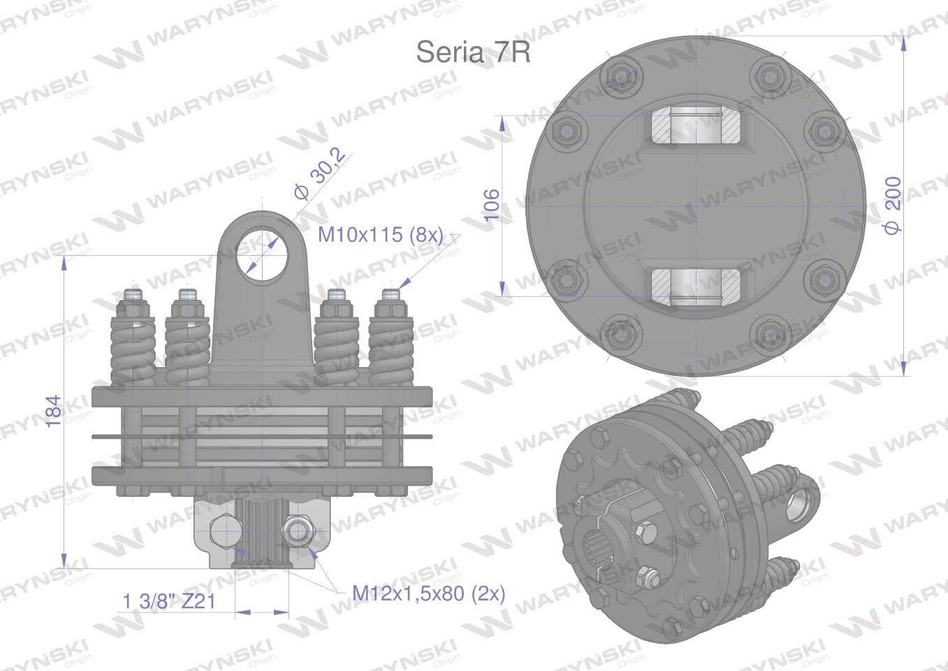 Sprzęgło cierne 4 tarczowe wału Seria 7R 1700Nm - 30x106 - 1 3/8 Z21 WARYŃS - zdjęcie 3
