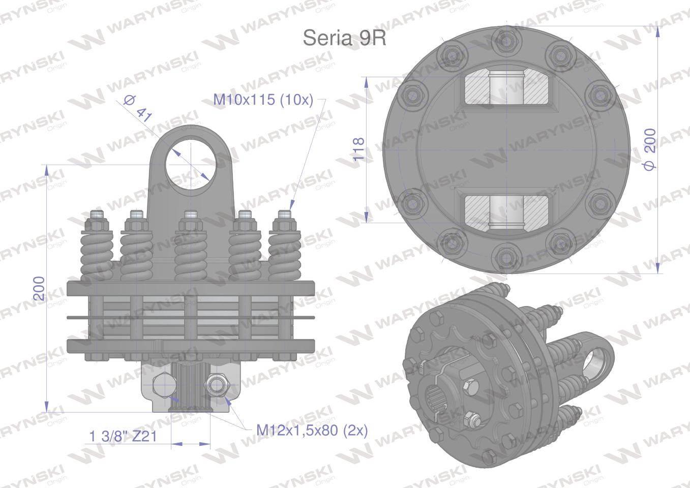 Sprzęgło cierne 4 tarczowe wału Seria 9R 1700Nm - 41x118 - 1 3/8 Z21 WARYŃS - zdjęcie 3