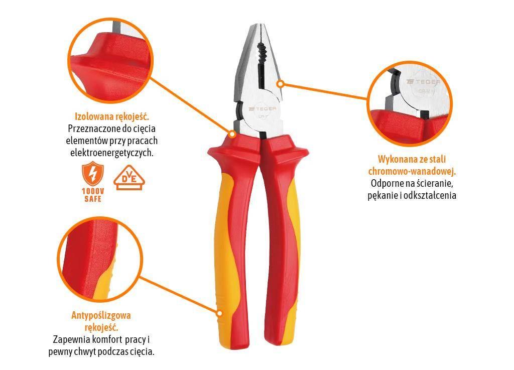 Szczypce uniwersalne izolowane VDE 160 mm / TEGER T-W-SZU004 - zdjęcie 3