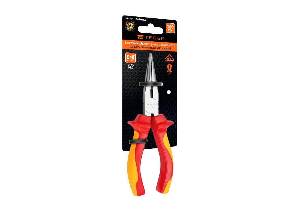 Szczypce wydłużone - proste izolowane VDE 160 mm / TEGER T-W-SZW003