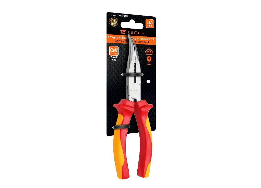 Szczypce wydłużone - odgięte izolowane VDE 160 mm / TEGER T-W-SZW006
