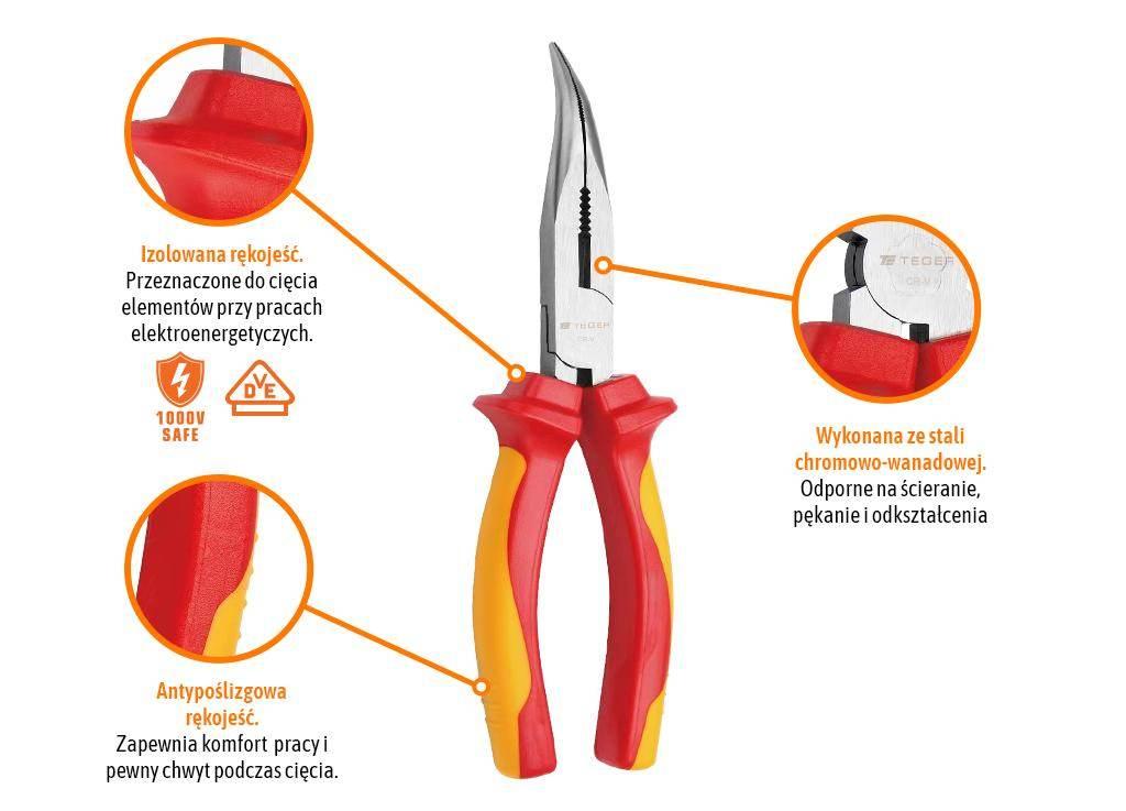 Szczypce wydłużone - odgięte izolowane VDE 160 mm / TEGER T-W-SZW006 - zdjęcie 3