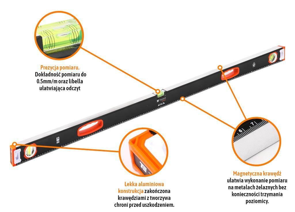 Poziomnica aluminiowa/magnetyczna 150 cm Extreme / TEGER T-NB-POZ-150 - zdjęcie 2