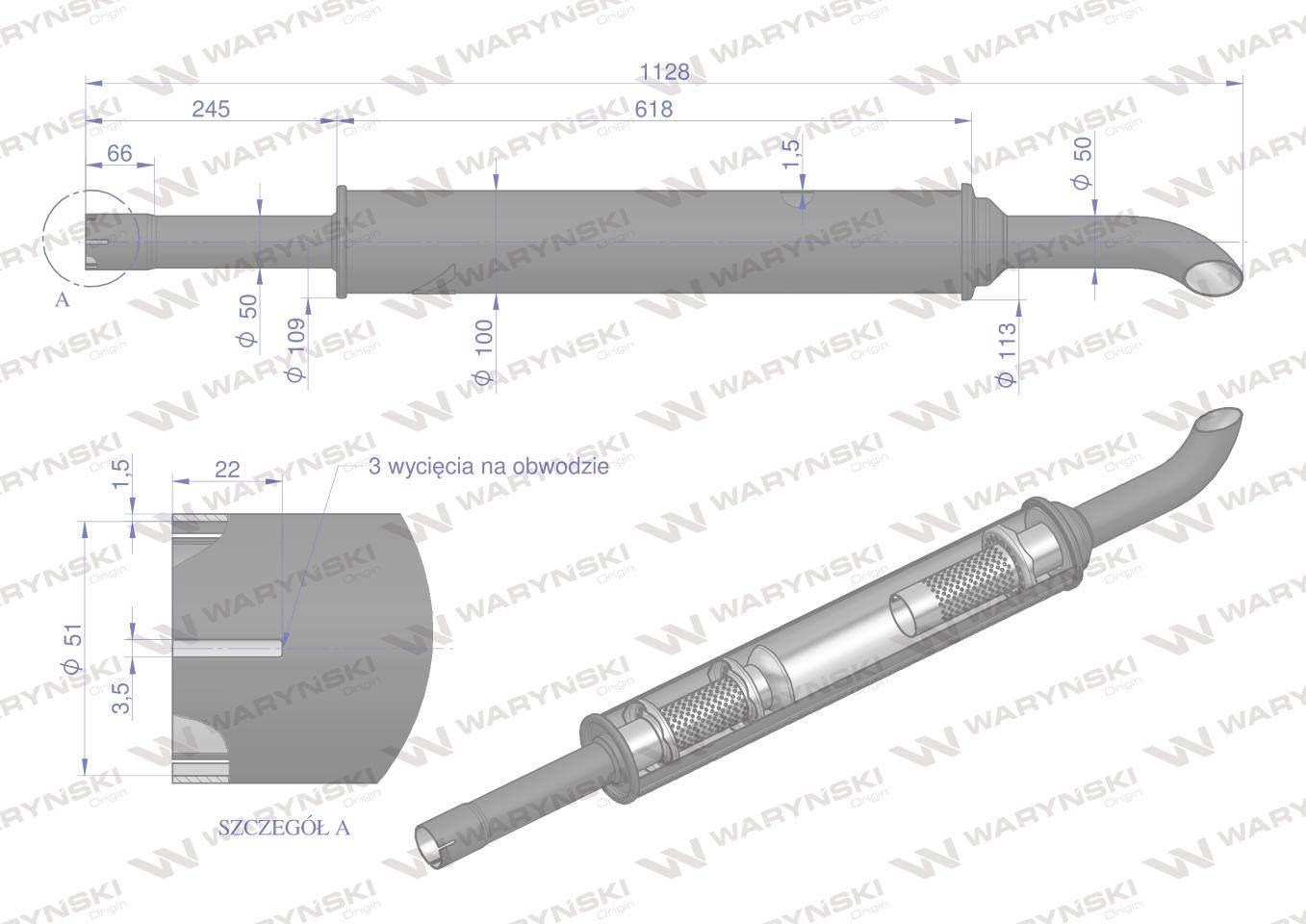 Tłumik 1128mm 3029104M1 4.8kg MF3 C-3603P WARYŃSKI 3029049W - zdjęcie 3
