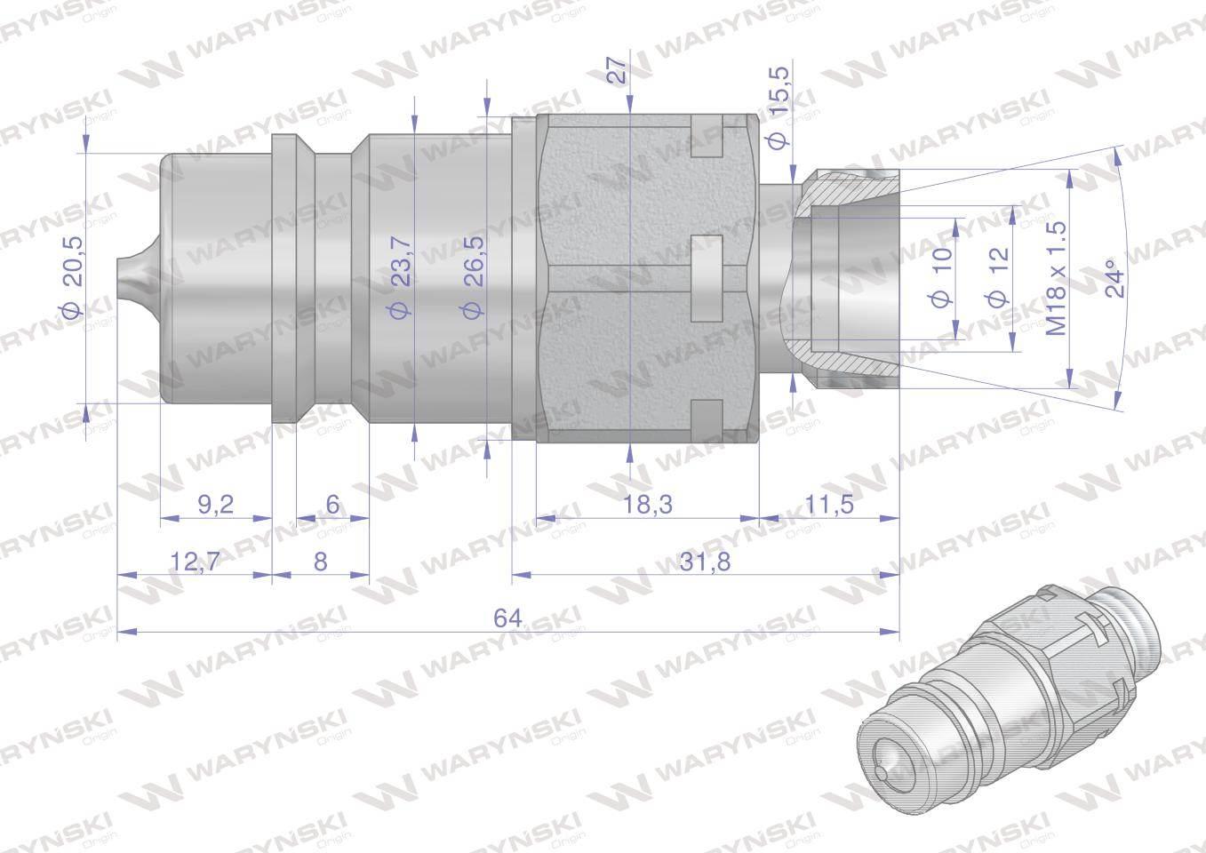 Szybkozłącze hydrauliczne wtyczka M18x1.5 gwint zewnętrzny EURO (9100818W) - zdjęcie 2