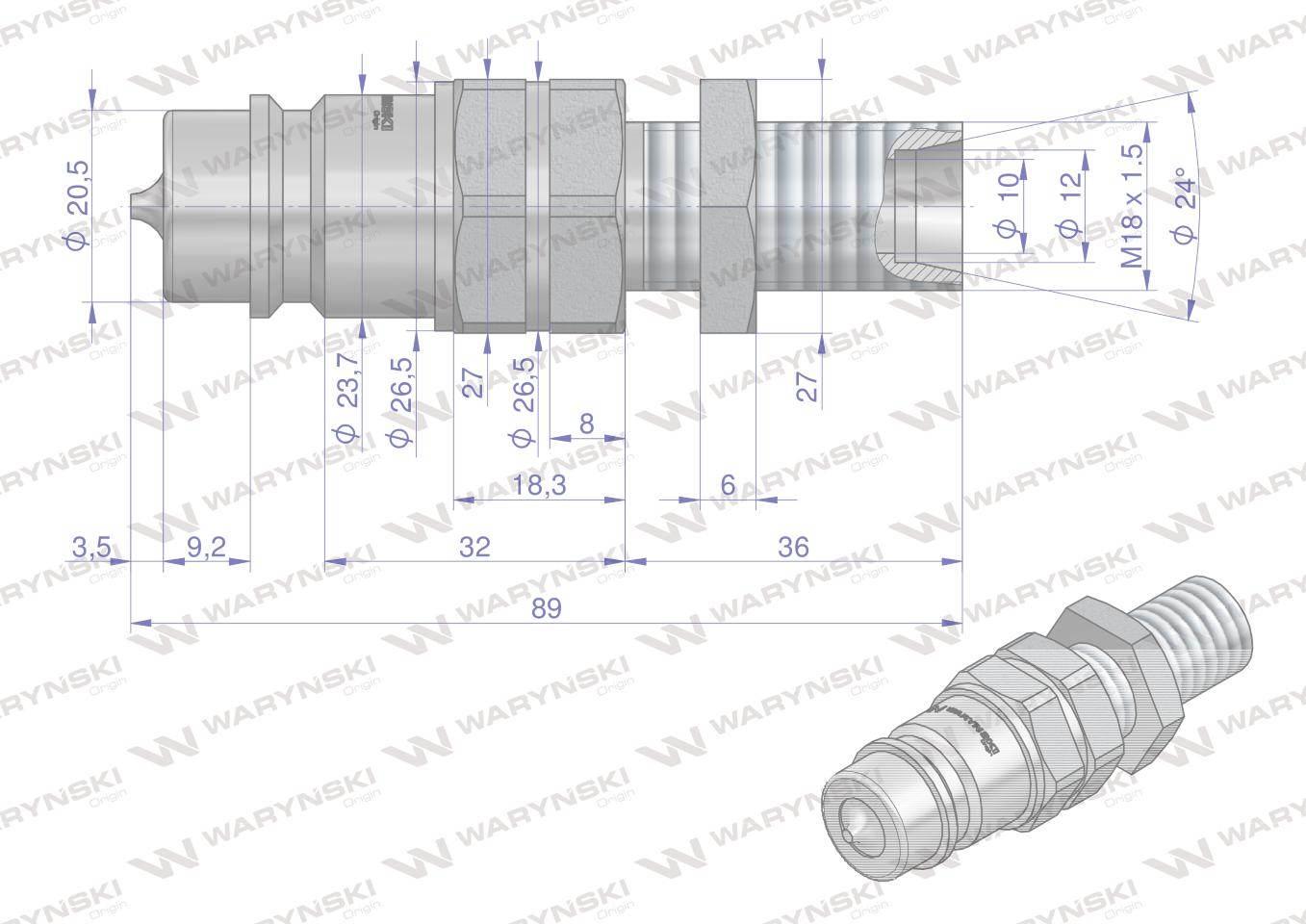 Szybkozłącze hydrauliczne wtyczka long M18x1.5 gwint zewnętrzny EURO (91008 - zdjęcie 2
