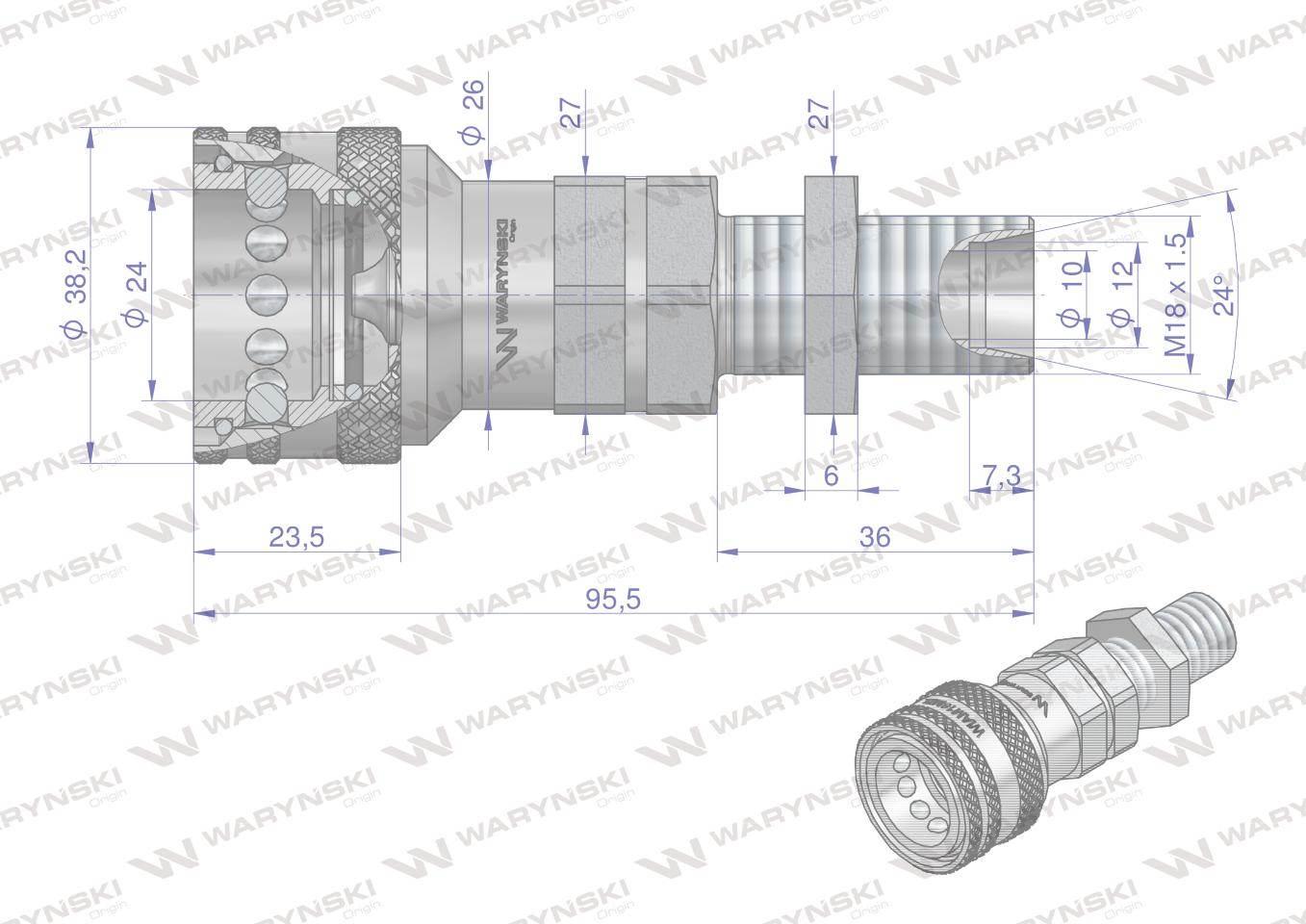 Szybkozłącze hydrauliczne gniazdo long M18x1.5 gwint zewnętrzny EURO (91008 - zdjęcie 2