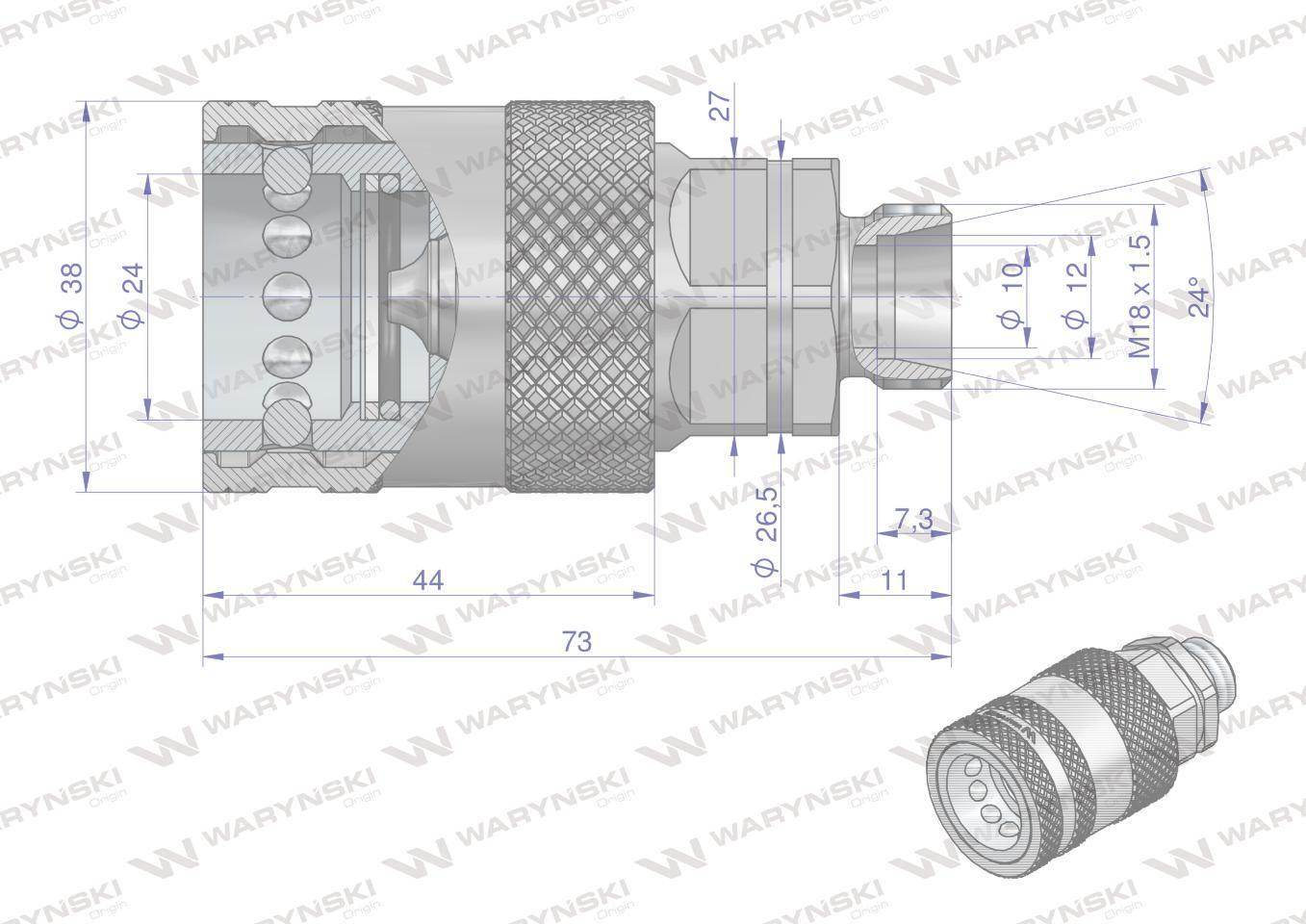 Szybkozłącze hydrauliczne gniazdo M18x1.5 gwint zewnętrzny EURO PUSH-PULL ( - zdjęcie 4