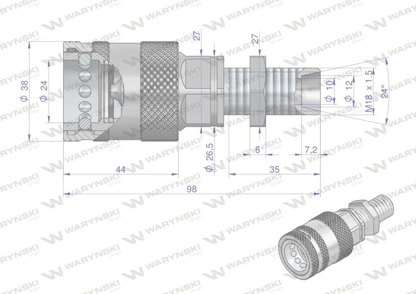 Szybkozłącze hydrauliczne gniazdo long M18x1.5 gwint zewnętrzny EURO PUSH-P - zdjęcie 4