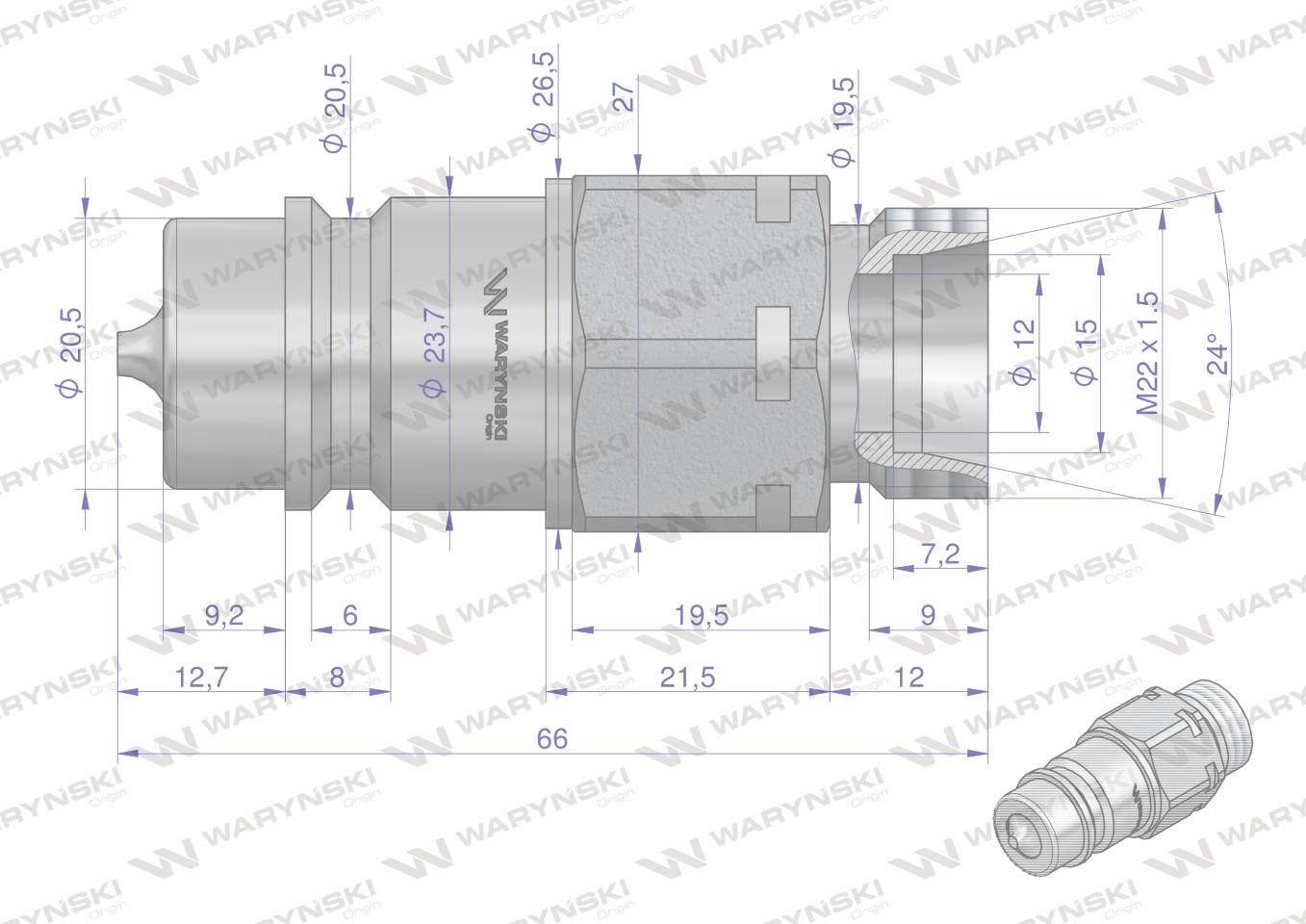 Szybkozłącze hydrauliczne wtyczka M22x1.5 gwint zewnętrzny EURO (9100822W) - zdjęcie 2