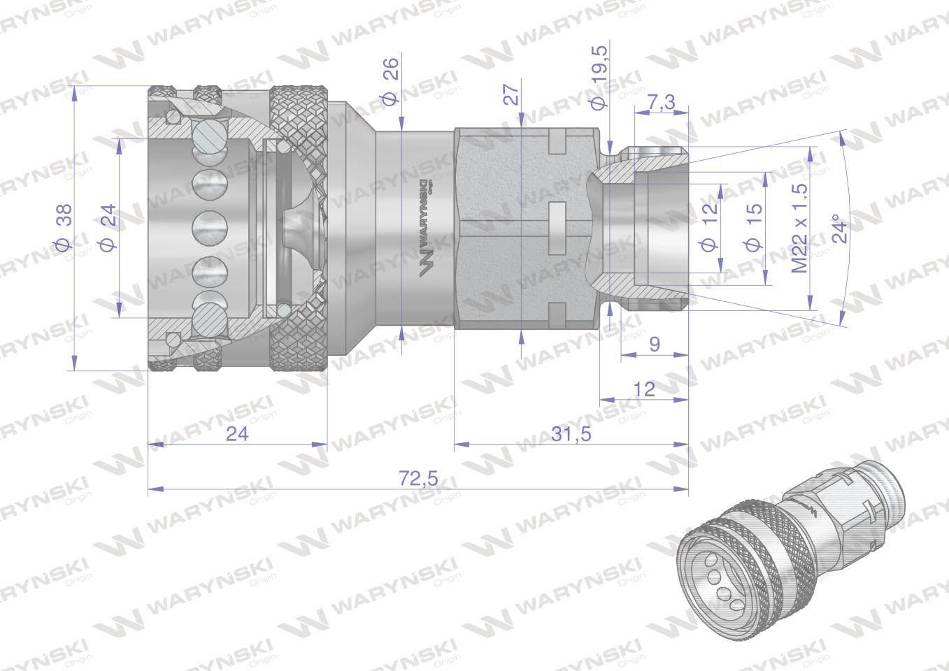 Szybkozłącze hydrauliczne gniazdo M22x1.5 gwint zewnętrzny EURO (9100822G) - zdjęcie 3