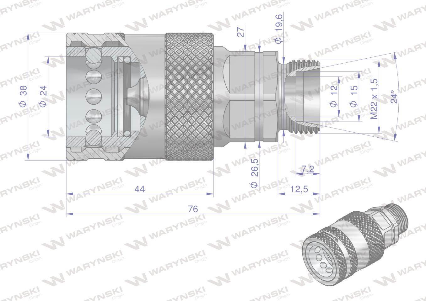 Szybkozłącze hydrauliczne gniazdo M22x1.5 gwint zewnętrzny EURO PUSH-PULL ( - zdjęcie 3