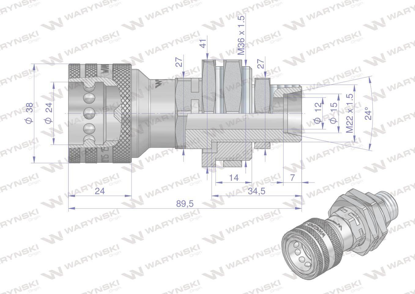 Szybkozłącze hydrauliczne gniazdo long M22x1.5 gwint zewnętrzny EURO (Adapt - zdjęcie 3