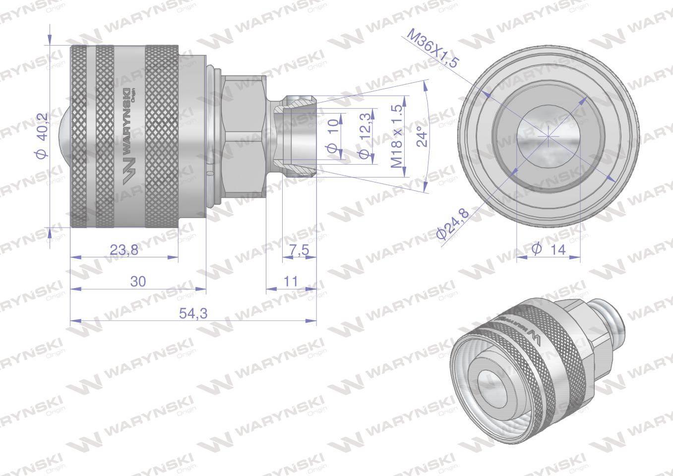 Zawór wtyczka (Bizon) M18x1.5 skręcane (ZSR6160102) Waryński (opakowanie 10 - zdjęcie 2