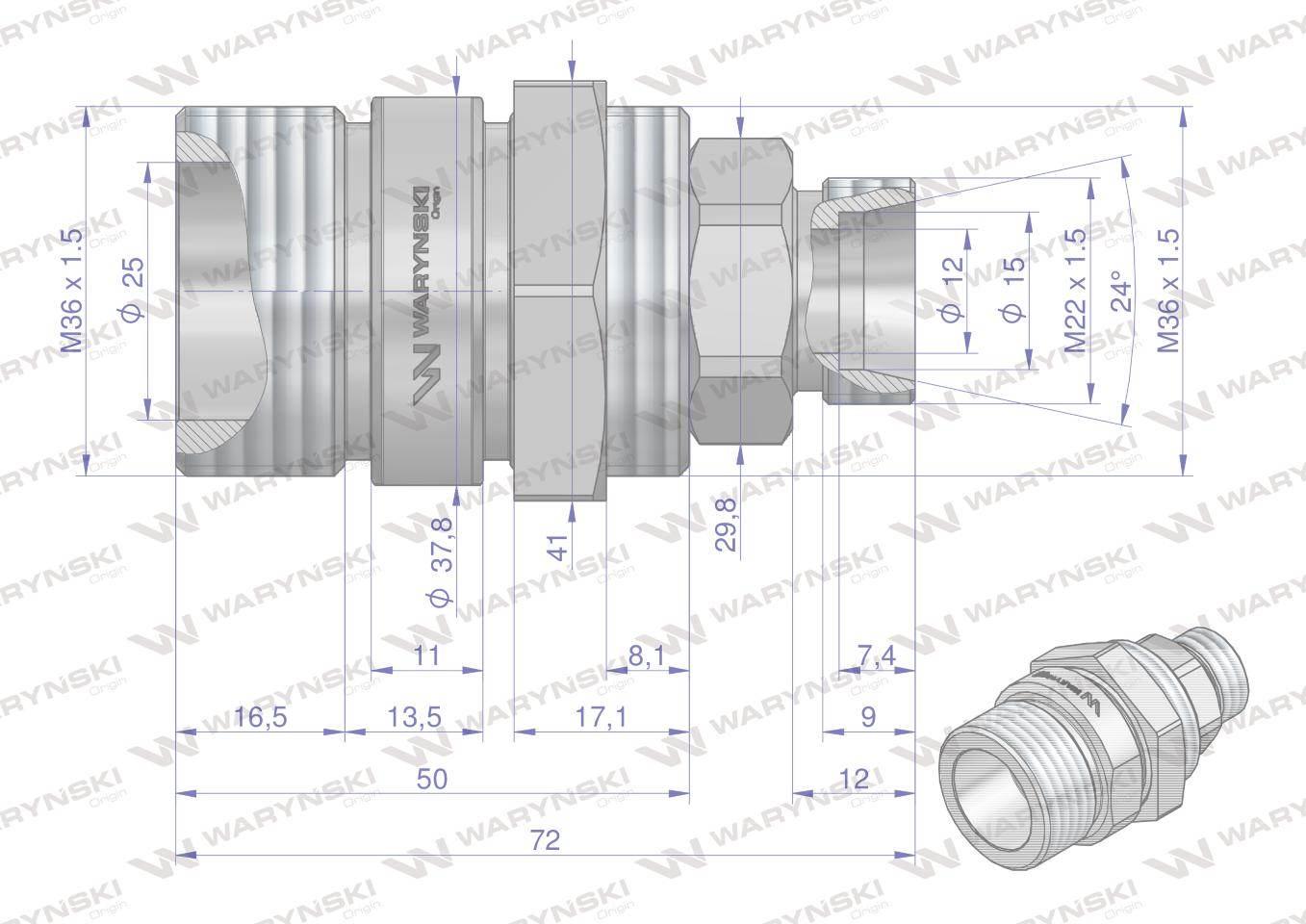 Zawór gniazdo M22x1.5 skręcane (50490020) Waryński (opakowanie 10szt) - zdjęcie 2