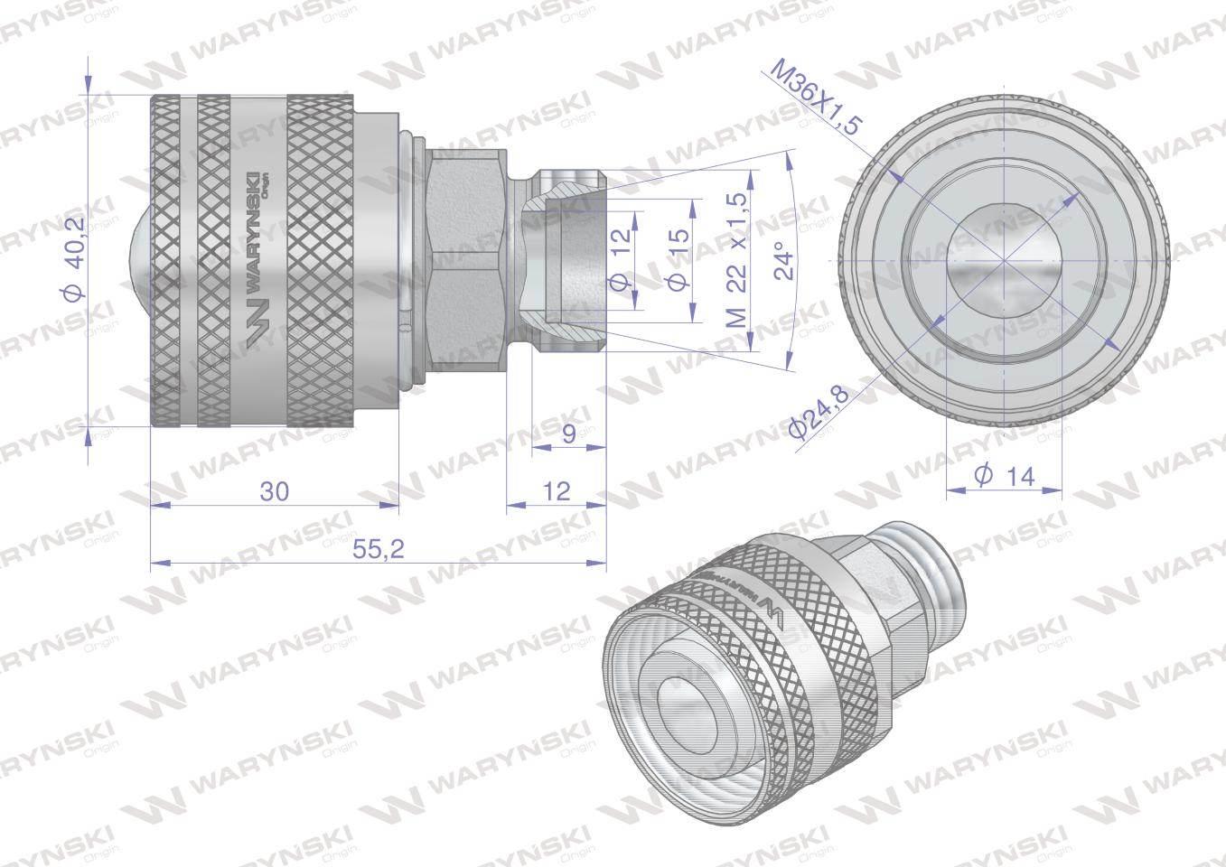 Zawór wtyczka M22x1.5 skręcane (50490030) Waryński (opakowanie 10szt) - zdjęcie 2