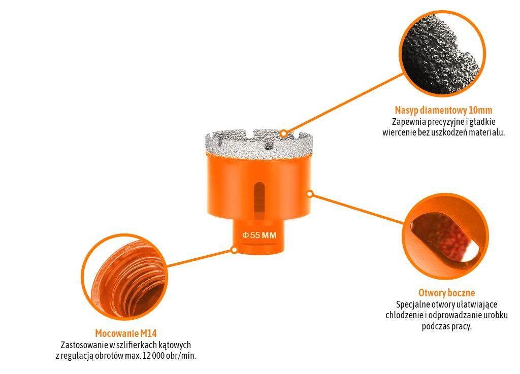 Otwornica diamentowa z uchwytem M14/55 mm / TEGER T-NB-ODI-015 - zdjęcie 3