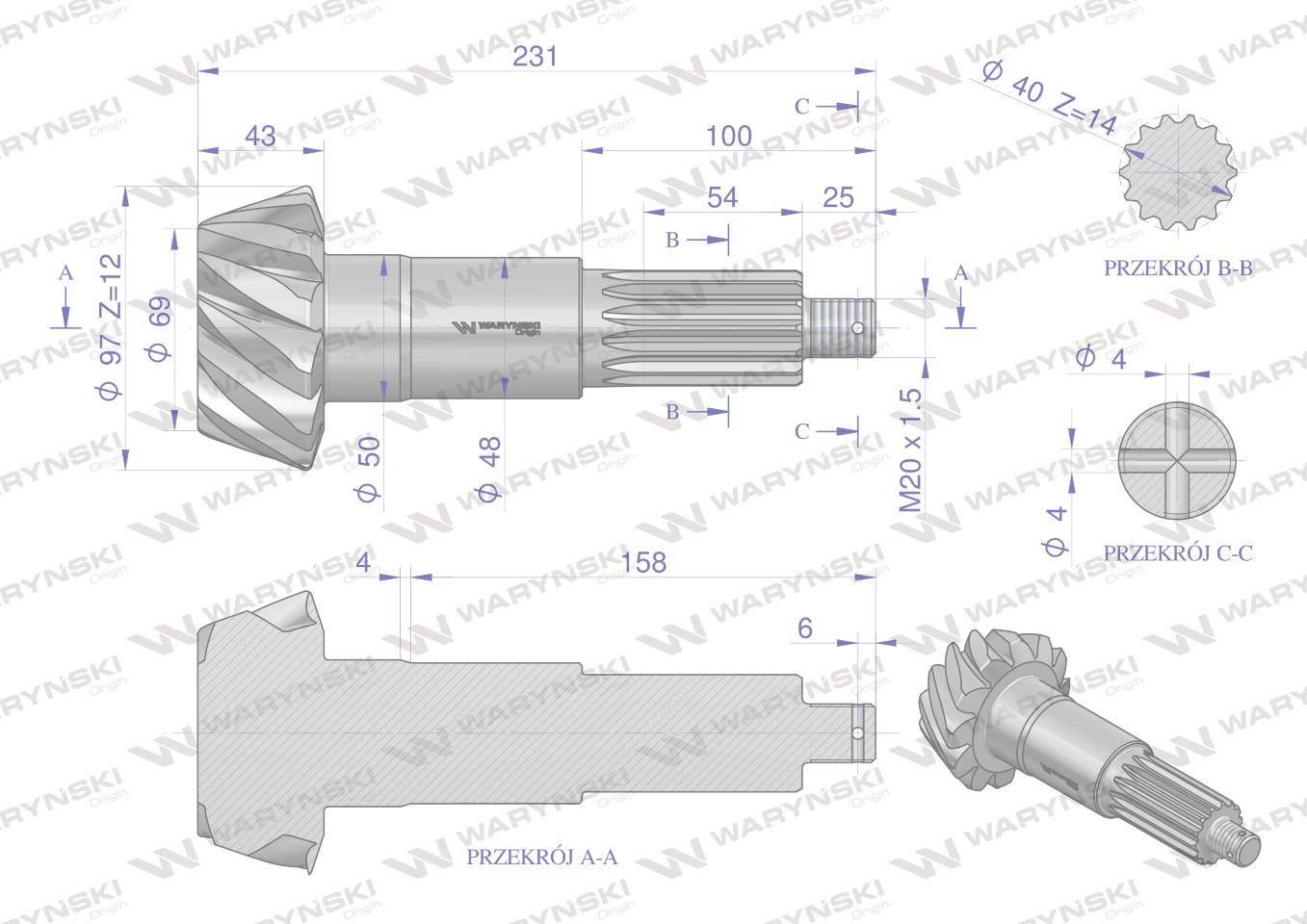 Wałek atakujący z kołem talerzowym C-385 śruby M12 80170989 WARYŃSKI - zdjęcie 4