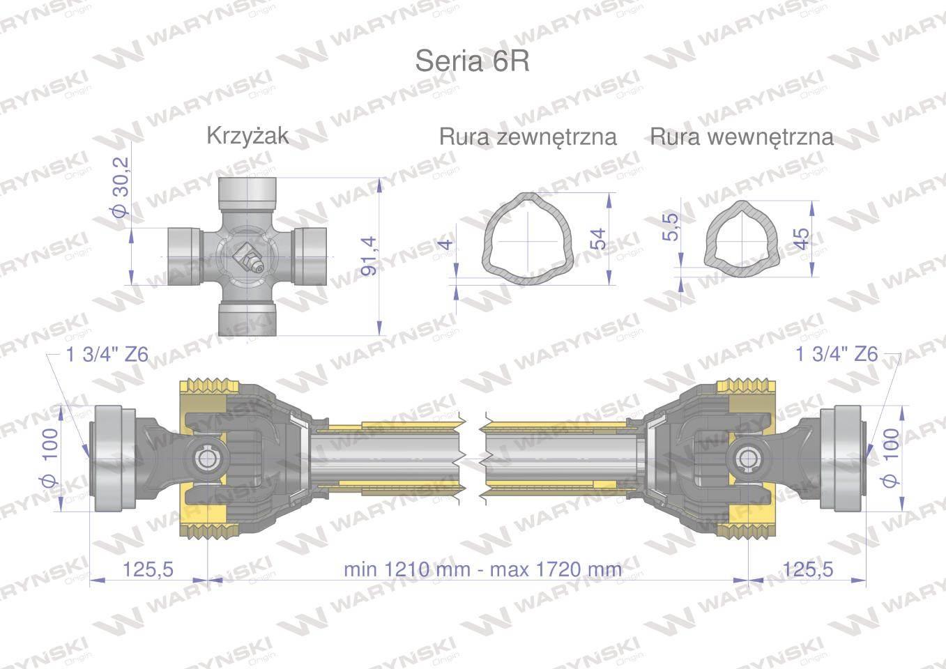 Wał przegubowo-teleskopowy 1210-1720mm 830Nm Z6 - 1 3/4 z dwóch stron CE 20 - zdjęcie 3