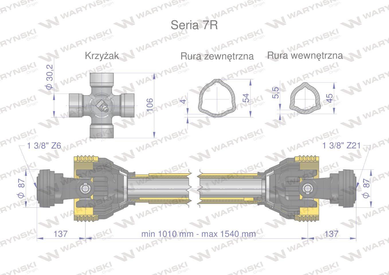 Wał przegubowo-teleskopowy 1010-1540mm 970Nm Z21 CE 2020 seria 7R Waryński - zdjęcie 3