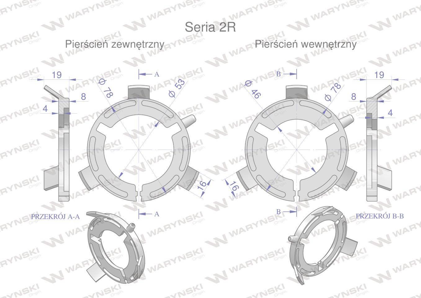 Plastikowe łożyska do obudowy wału zestaw 73x46mm i 73x53mm Seria 2R Waryńs - zdjęcie 2