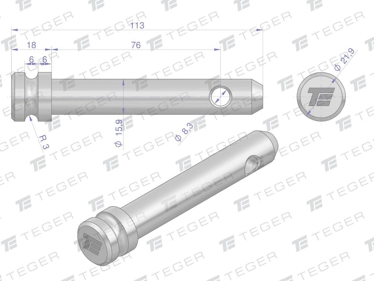 Sworzeń łącznika górnego 15.9x76x113 TEGER T-SLG15976113 - zdjęcie 3