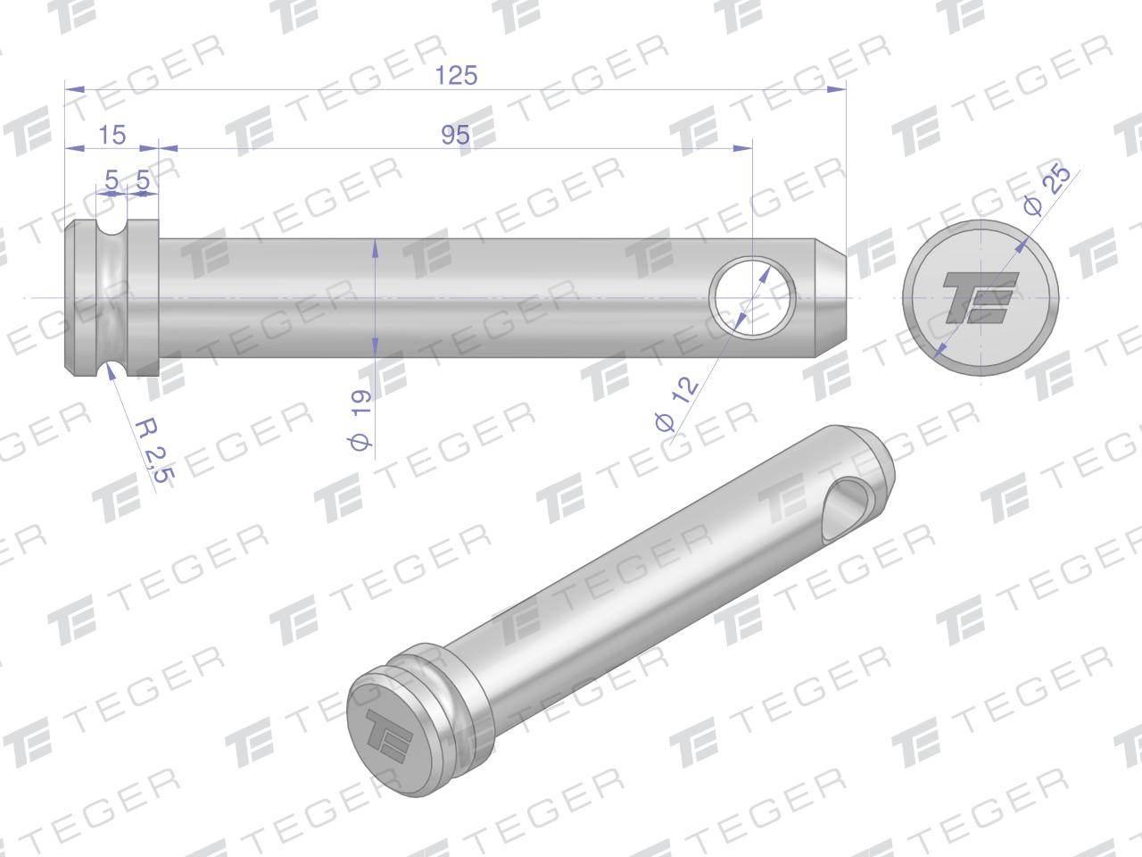Sworzeń łącznika górnego 19x95x125 TEGER T-SLG1995125 - zdjęcie 3