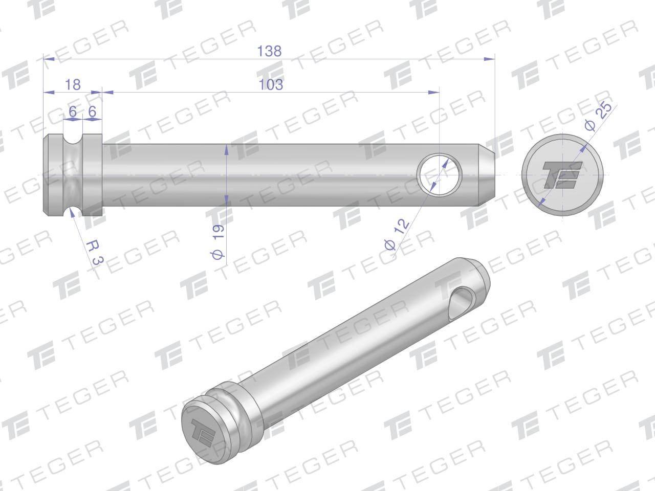 Sworzeń łącznika górnego 19x103x138 TEGER T-SLG19103138 - zdjęcie 3