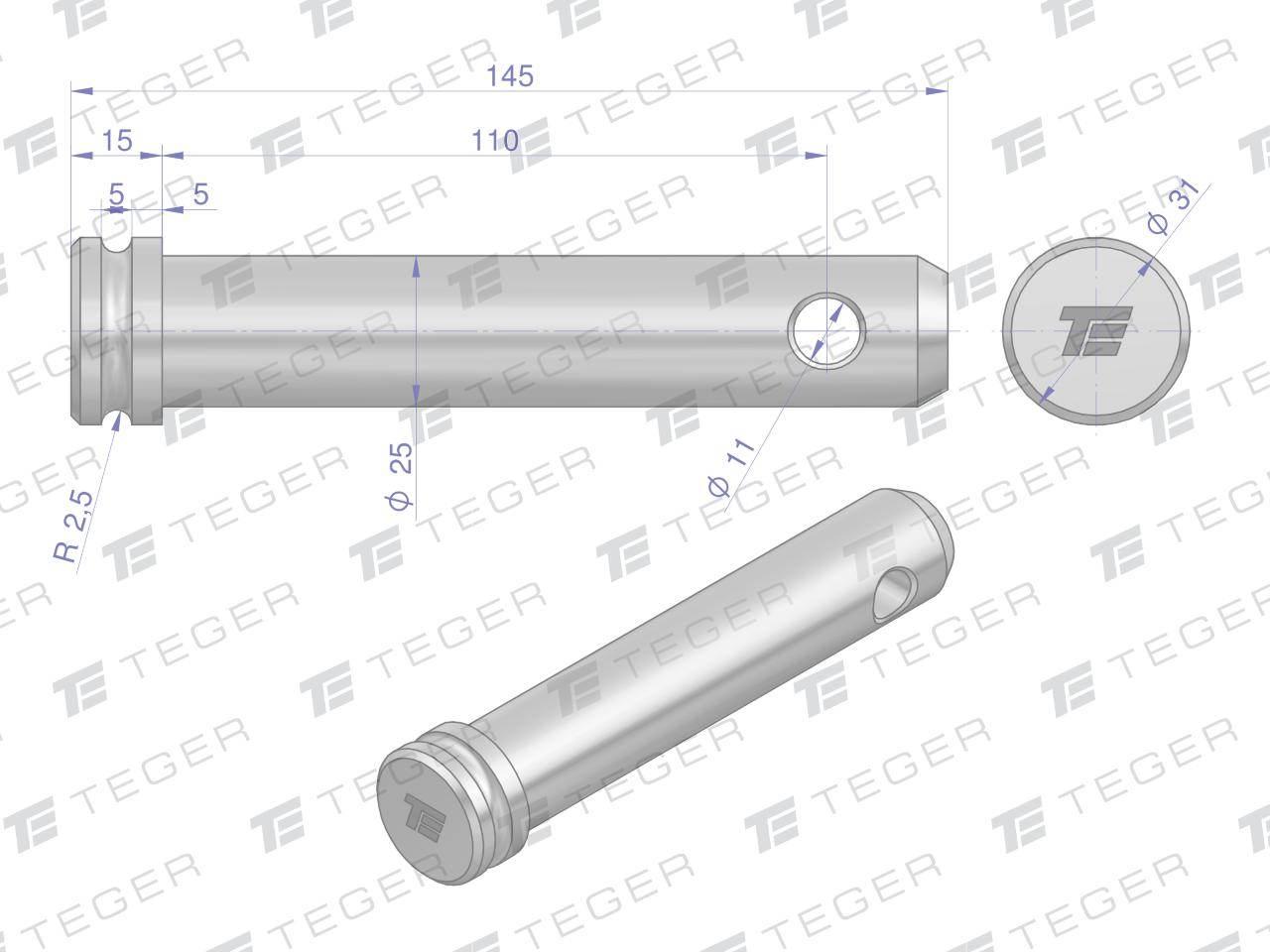 Sworzeń łącznika górnego 25x110x145 TEGER T-SLG25110145 - zdjęcie 3
