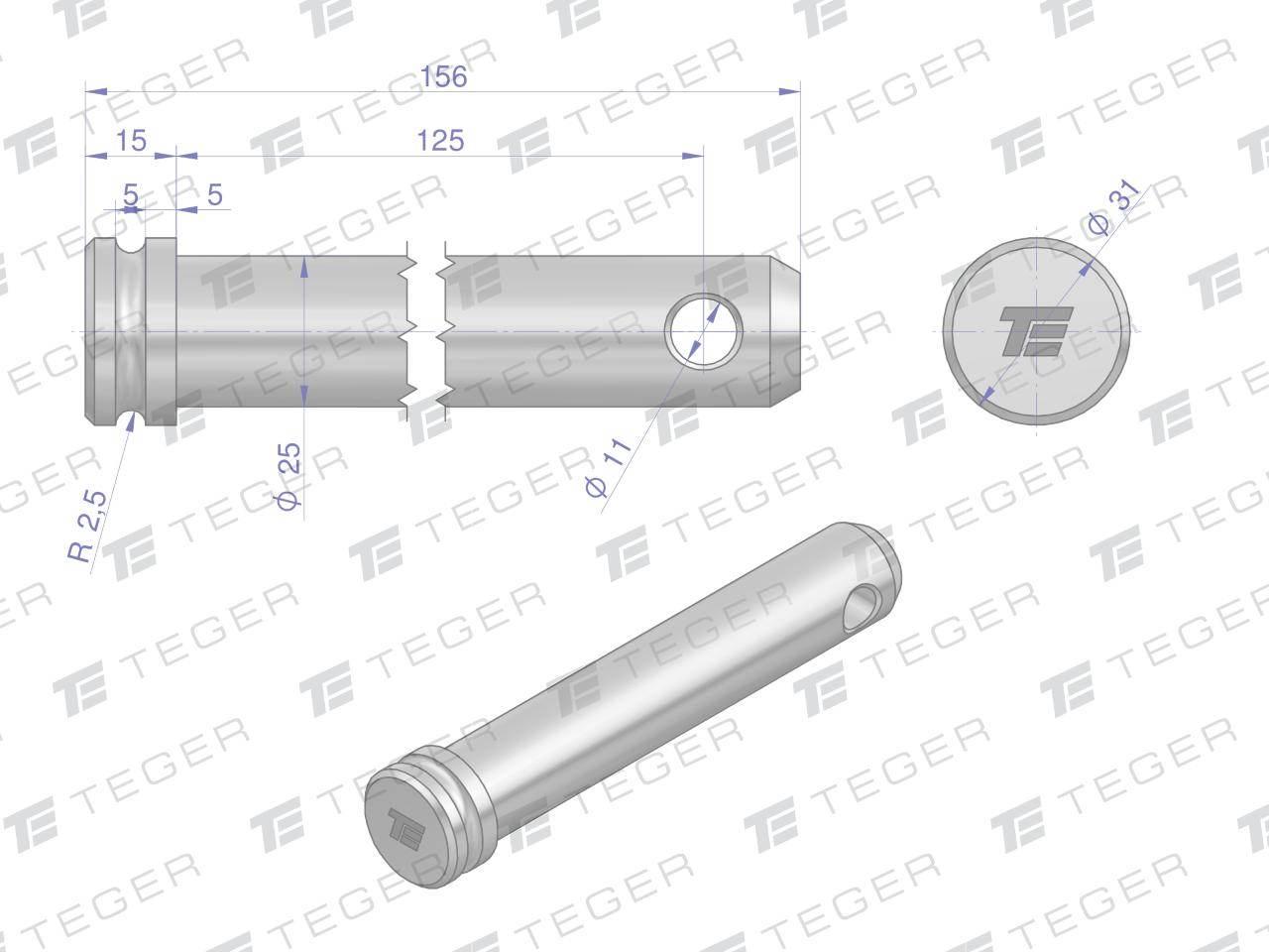 Sworzeń łącznika górnego 25x125x156 TEGER T-SLG25125156 - zdjęcie 3