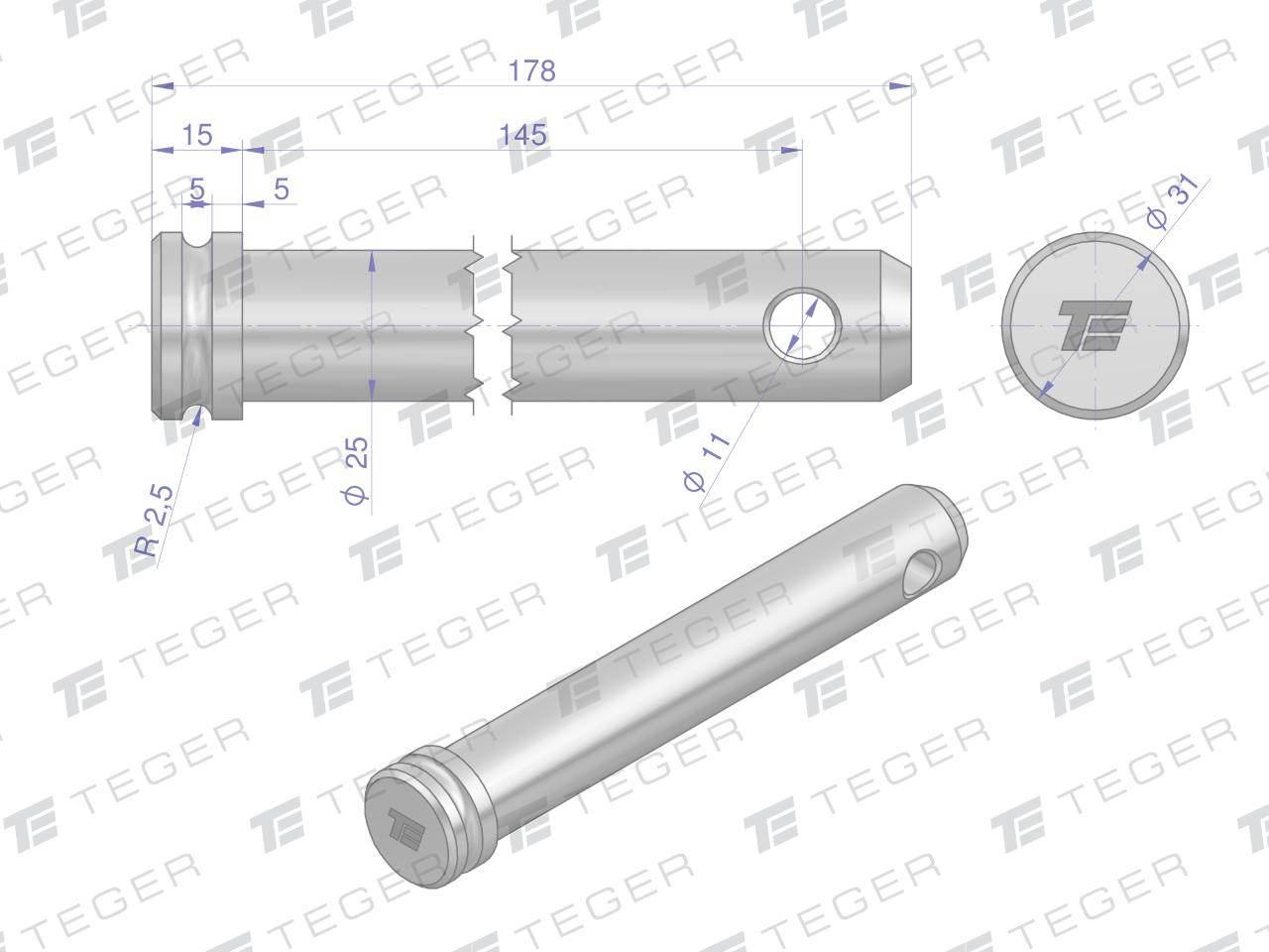 Sworzeń łącznika górnego 25x145x178 TEGER T-SLG25145178 - zdjęcie 3