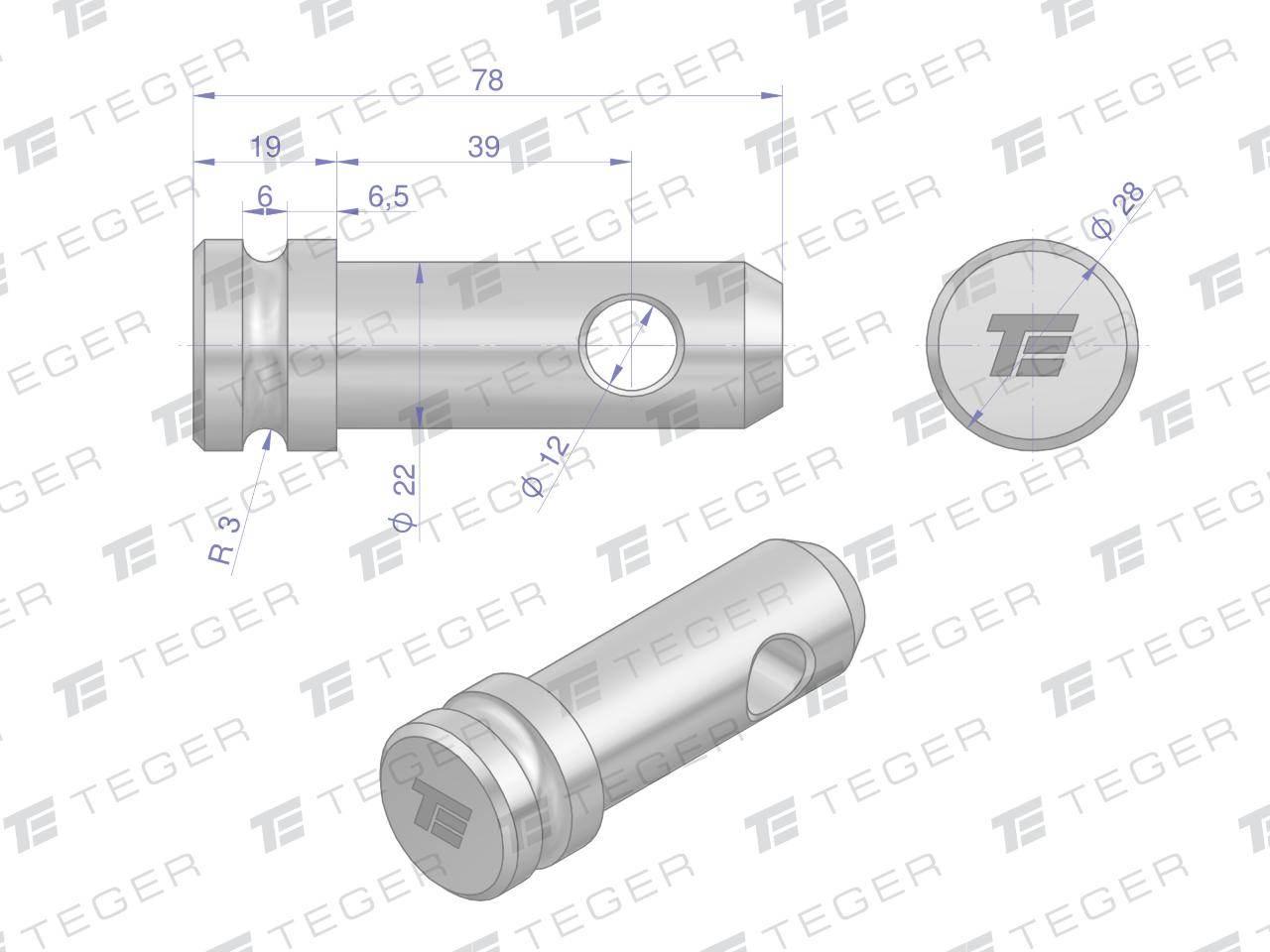 Sworzeń łącznika górnego 22x39x78 TEGER T-SLG223978 - zdjęcie 3