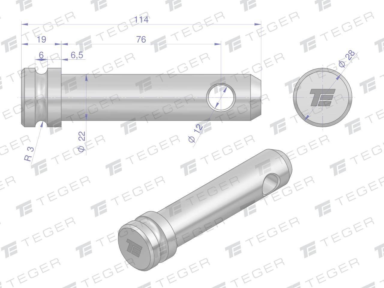 Sworzeń łącznika górnego 22x76x114 TEGER T-SLG2276114 - zdjęcie 3