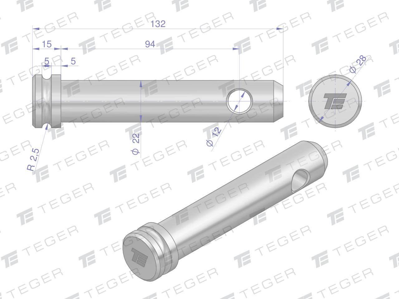 Sworzeń łącznika górnego 22x94x132 TEGER T-SLG2294132 - zdjęcie 3