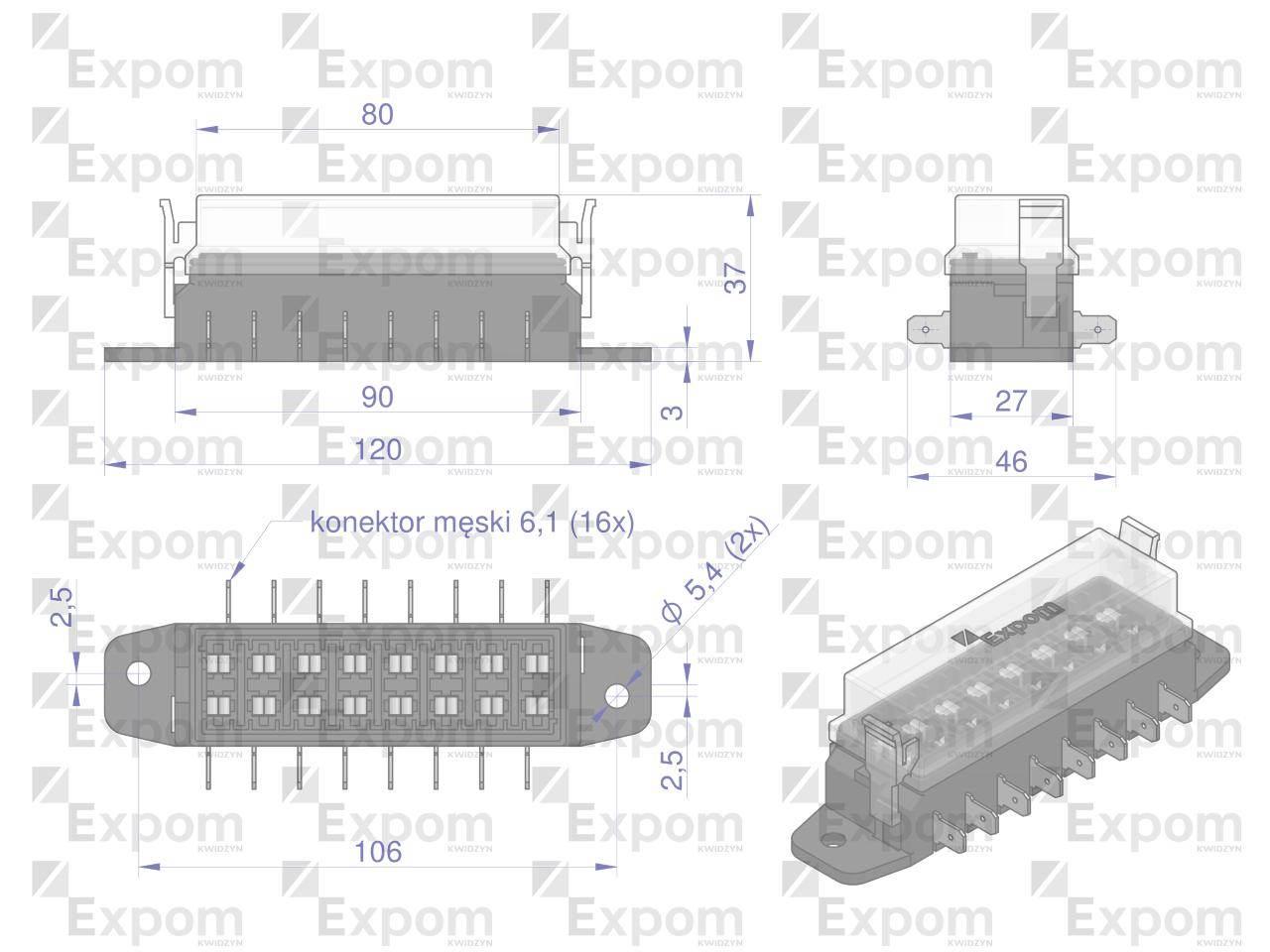 Skrzynka bezpieczników 8-krotna uniwersalna na bezpieczniki płytkowe Expom - zdjęcie 3