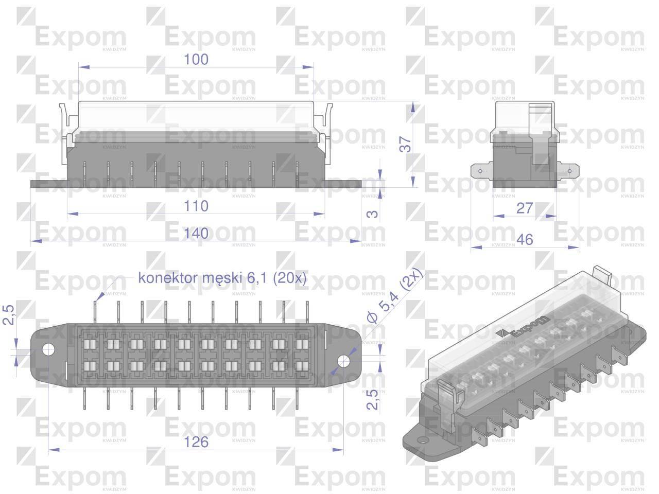 Skrzynka bezpieczników 10-krotna uniwersalna na bezpieczniki płytkowe Expom - zdjęcie 2