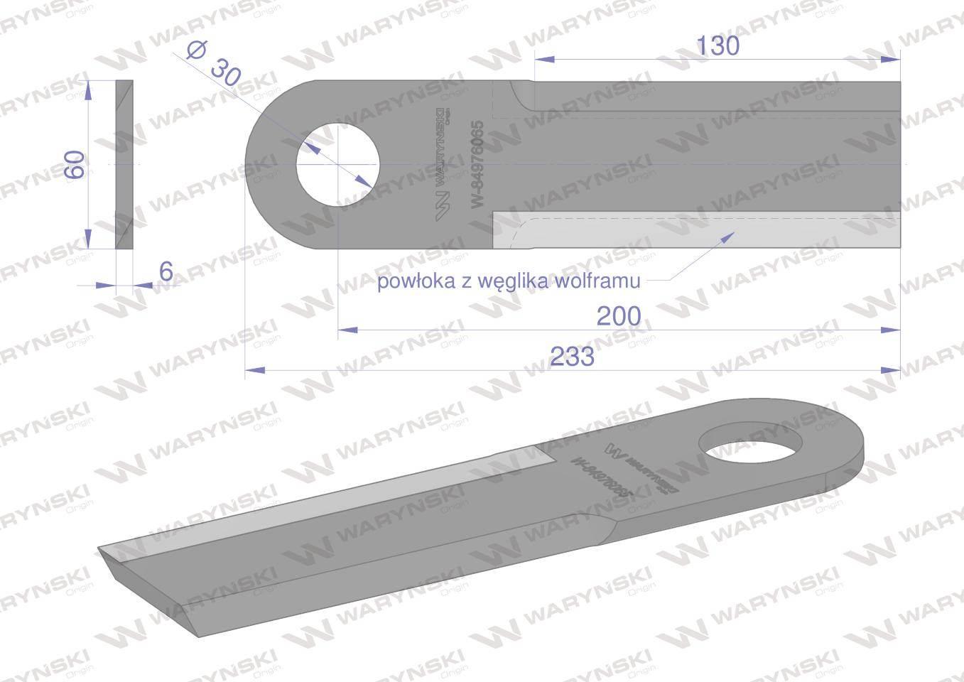 Nóż przystawki do kukurydzy napawany 233x60x6 otwór 30mm zastosowanie New H - zdjęcie 3