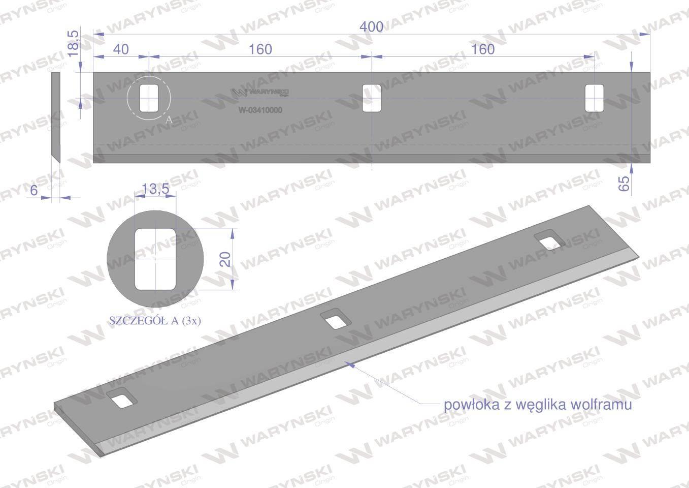 Nóż walca zrywacza napawany 400x63x6 otwory 3x20mm zastosowanie Capello WAR - zdjęcie 2