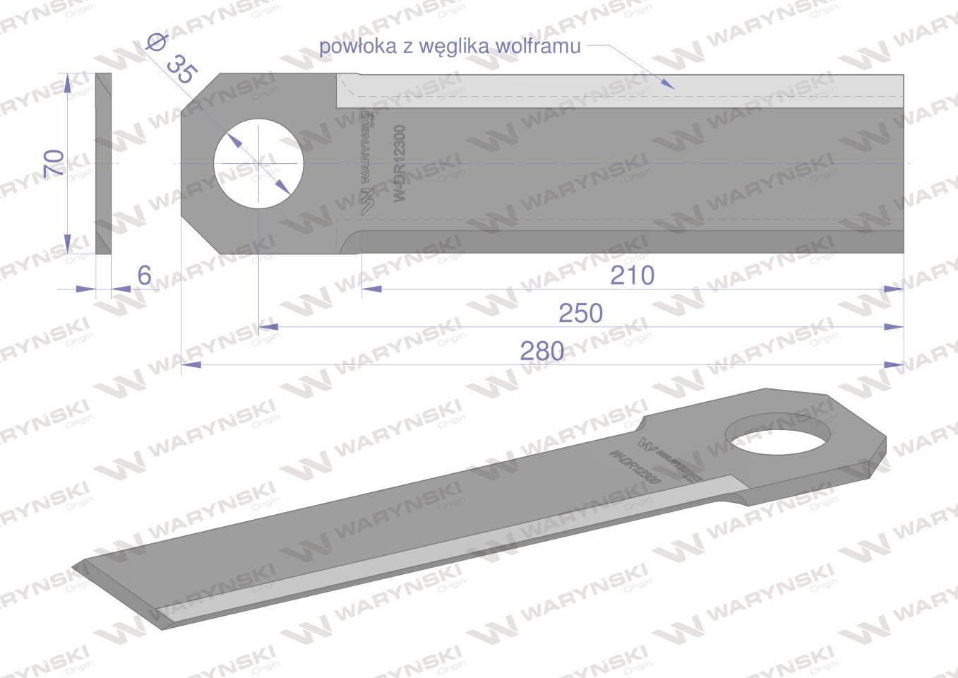 Nóż przystawki do kukurydzy napawany 290x70x6 otwór 35mm zastosowanie Olima - zdjęcie 2