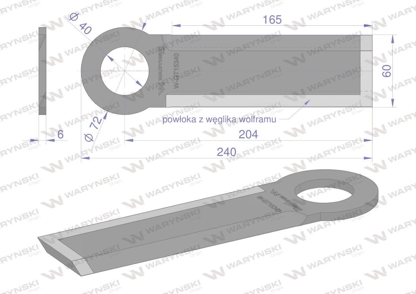Nóż długi przystawki do kukurydzy napawany 240x60x6 otwór 40mm zastosowanie - zdjęcie 2