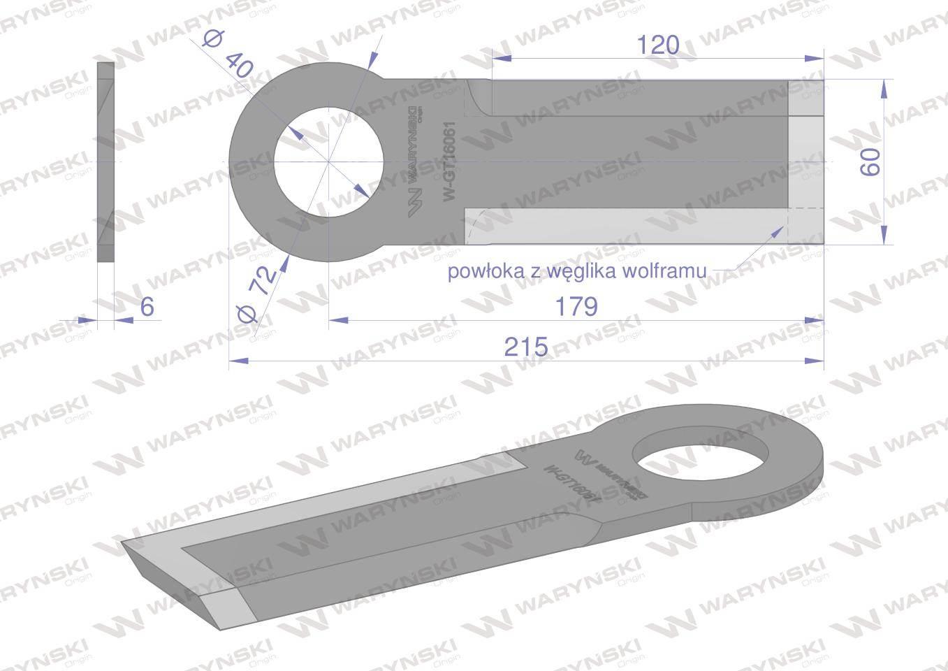 Nóż krótki przystawki do kukurydzy napawany 215x60x6 otwór 40mm zastosowani - zdjęcie 2